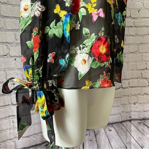 Alice + Olivia Julius Floral black Button-Front Blouse small - Picture 3 of 14
